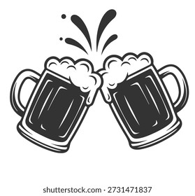 Duas canecas de cerveja pegando com espumante.