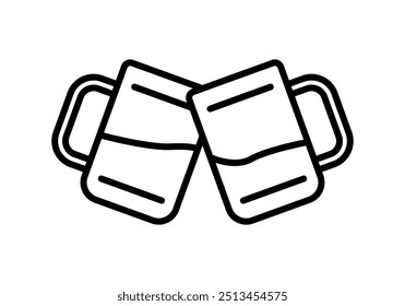 Dos tazas de cerveza tostando sobre un fondo blanco