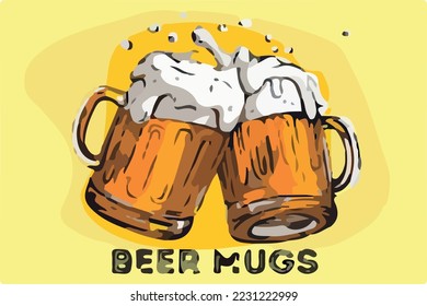 Two beer mugs vector colored