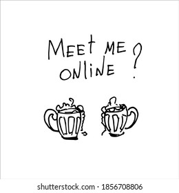 Two beer mugs with beer. Vector drawing