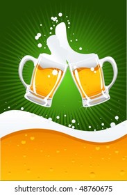 two beer mugs and beer wave