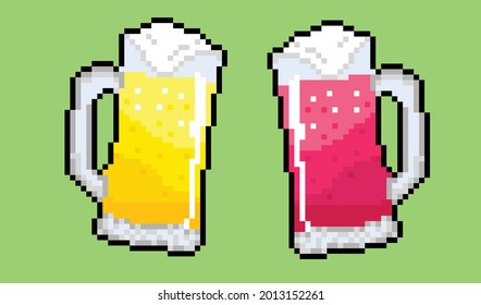 two beers yellow and red with pixel art style