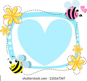 two bees in love on flower frame vector.
