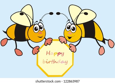 Two Bees Postcard Happy Birthday Stock Vector (Royalty Free) 122863987 ...
