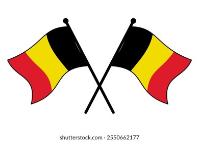 Two Belgian Flags on Black Flagpoles in Crossed Position – Simple Vector Icon Collection for Logo, Event, and Template Use, Editable and Scalable EPS on White Background