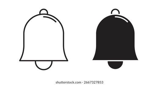 Two bell icons: one line art, one solid black. Perfect for notifications, alerts, or website design.