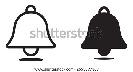 Two bell icons, one outlined and one filled, isolated on white background