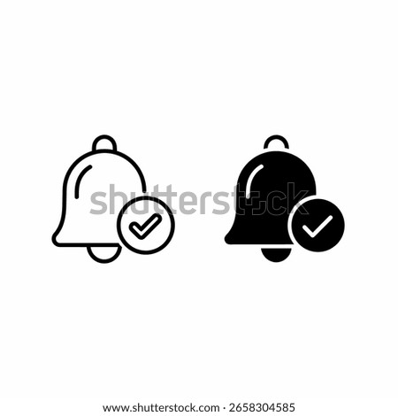 Two bell icons, one outlined and one solid, each with a checkmark indicating a notification or confirmation.