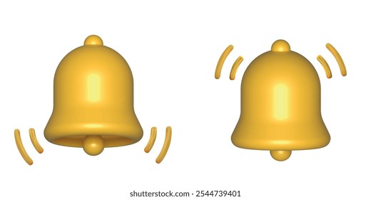 Dos iconos de campana con símbolos de onda de sonido que indican timbre o notificaciones activas. Iconos para alertas y recordatorios.