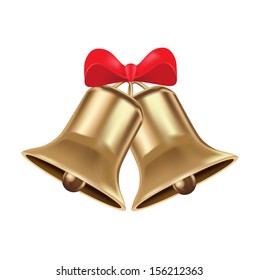 two bells with red bow isolated on white background