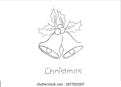  two bells and a shamrock branch.outline, sketch.vector illustration