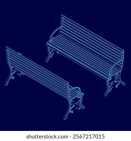 Two benches are shown in blue outline. The benches are identical in design and are placed side by side