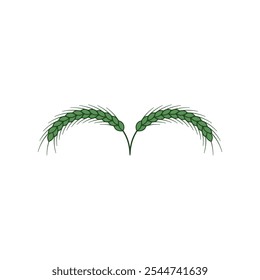 Two bent green spikelets together. Color vector illustration on white background.