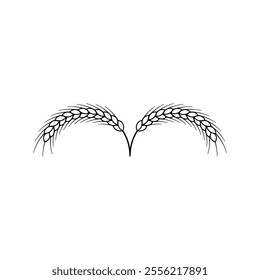 Two bent spikelets together. Outline vector illustration on white background.