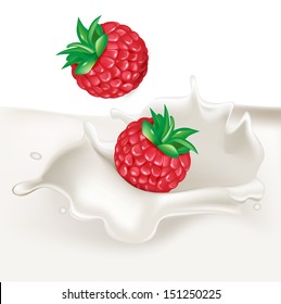two berries falling in cream splash