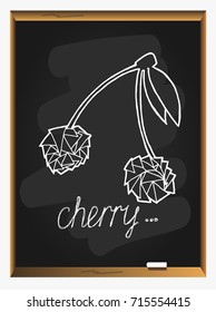 Two berries on blackboard background. Summer fruit. Pair of cherries. vector illustration