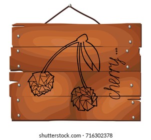 Two berries on wooden plank background. Summer fruit. Pair of cherries. vector illustration