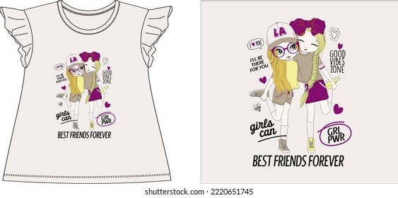 two best friend t shirt graphic design vector illustration 