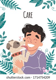 Dos mejores amigos - un niño y su perro. Un niño abraza a su perro con amor