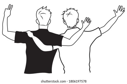 Two Best Friends Hugging. Young People  Having Good Time Together. Happy Friendship Day. Fun Meeting. An Illustration Of Male Strong Friendships.