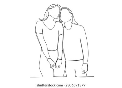 Two best friends like family. Friendship Day one-line drawing