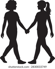 Two Best Friends Walking Hand in Hand – Friendship Black Silhouette