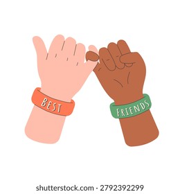 Two best international friends locking their little fingers together