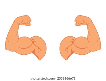 Two Bicep muscle flexing vector flat design isolated on white background. Two muscle arms