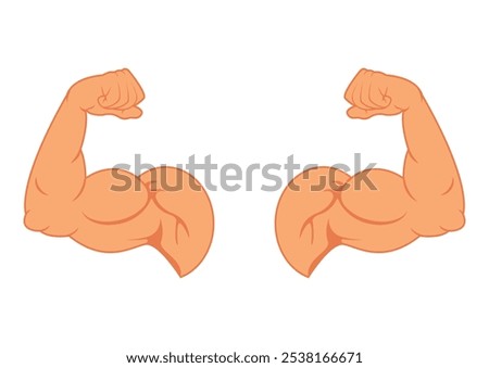 Two Bicep muscle flexing vector flat design isolated on white background. Two muscle arms