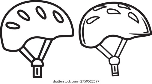 Two bicycle helmets silhouette, protection headwear for sport and recreation.