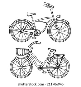Two bicycle-drawn line, sketch vector