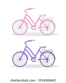 Two bicycles on a white background. Pink and blue