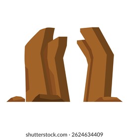 Duas grandes formações rochosas marrons emergindo do solo, criando uma paisagem natural cativante