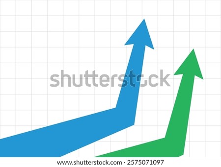 two big business arrows graph suddenly goes up drastically with grid background represents business growth and trading profits green and blue arrows