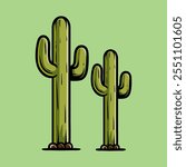 two big cactus food pencil isolated drawing line art style sketch classic vintage design illustration