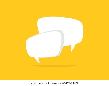 dos grandes burbujas de discursos de chat aisladas en fondo amarillo. Icono de pantalla plana. Diálogo, foro, símbolo de mensaje. Conclusión, comunicación, panorama educativo. Tinta, pista, cita, citación. Ventana de ayuda.