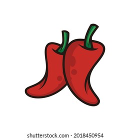 Two big chilli cartoon symbol logo style line art illustration design vector