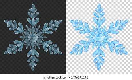 Two big complex transparent Christmas snowflakes in light blue colors for use on dark and light background. Transparency only in vector format