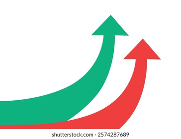 Two big curved arrow pointing up and rising up represents business growth and trading profits in a same way