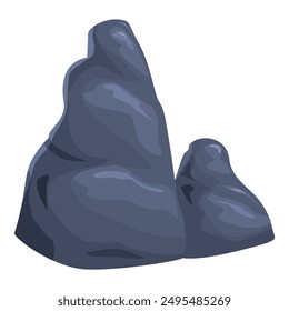 Two big grey rocks forming a mountain range, isolated on white background