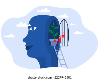 Two Big head human think growth mindset different fixed mindset concept vector