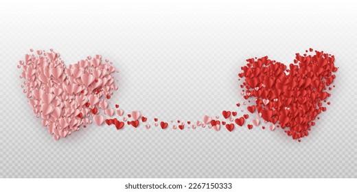Two big hearts, red and pink, made of small confetti hearts connected to each other.