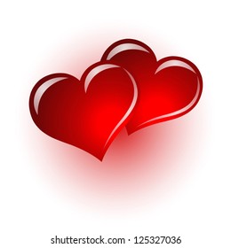 Dos Corazón Rojo Grande, Aislado En Fondo Blanco, Ilustración Vectorial