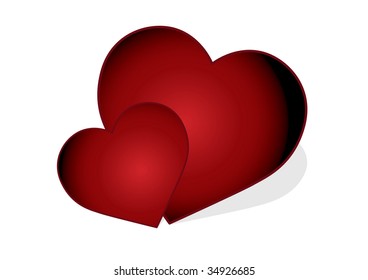 Two big red hearts isolated in white background. Suitable for various uses.