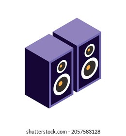 Two big violet audio speakers on white background isometric vector illustration