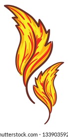 Zwei hellgelbe und rote Feder, Vektorgrafik oder Illustration 