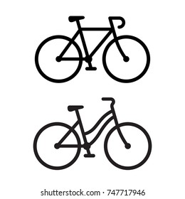 Two bike silhouette icons. Sporty road bicycle and casual city cruiser, male and female types. Simple vector illustration.