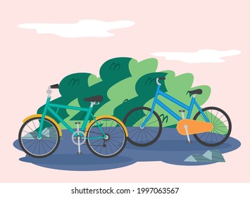 zwei Fahrradfahrzeuge vor dem Schornstein