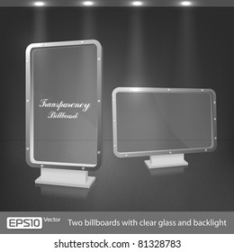 Two billboards with clear glass and backlight