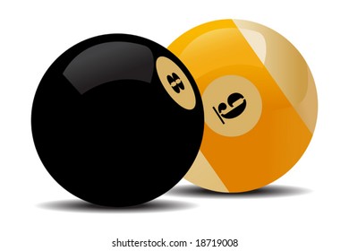 two Billiard spheres white and black